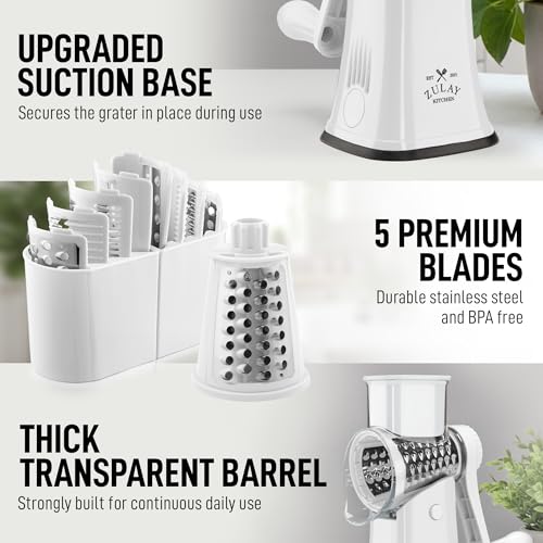 Rotary Cheese Grater Manual Hand Crank 5 Blade Shredder (5 Blades / White)