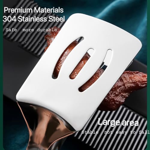 Kitchen Cooking Tongs 11.6 inch 304 Stainless Steel Grill Clamp Spatula for Flipping Bread Steak Fish Toast (Black)