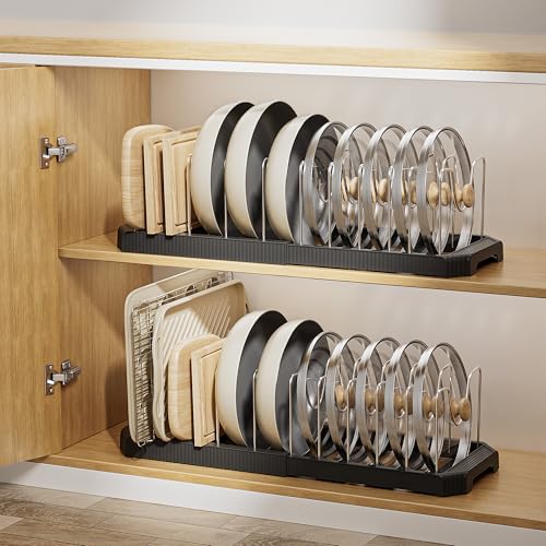 Pots and Pans Organizer under Cabinet (Black / 12 Adjustable Dividers)
