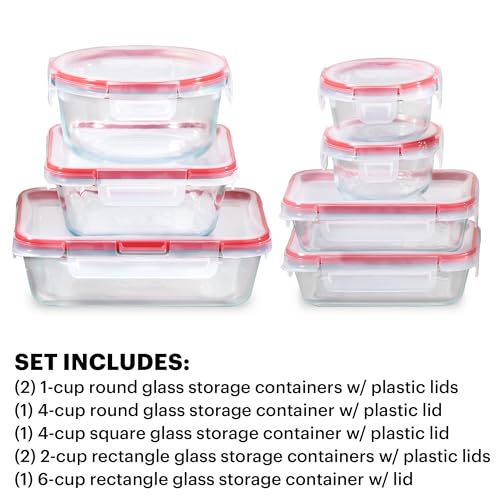 Freshlock (7-Pack) Glass Food Storage Containers Set (1, 2, 4 Cup) (7 Pack)