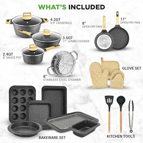 22 Piece Nonstick Ceramic Cookware Set (Black / 22pc Set)