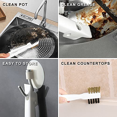Gas Stove Brass Wire Stiff Bristles Brushes Rust Cleaner for Kitchen Grease Grime Pot Pan (White)