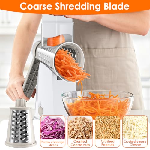 5 Blade Rotary Cheese Grater and Vegetable Chopper with Storage Box and Hand Crank (White)