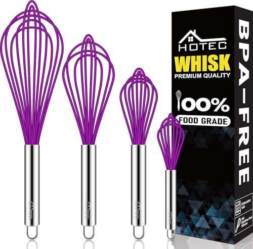 4 Pieces Silicone Whisks Set (Purple,Silver)