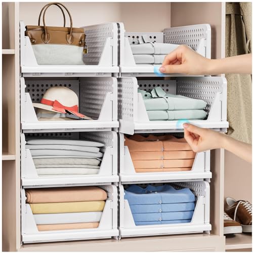 5 Pack Stackable Closet Storage Basket (White / 5 Pack White)