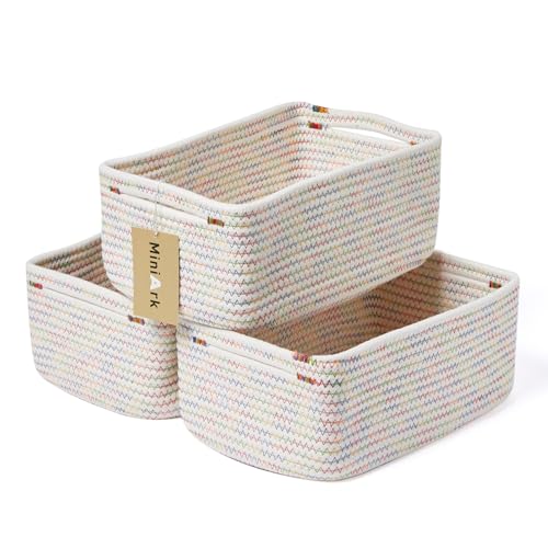 Small Storage Baskets for Organizing (3pcs-L13xW8.5xH5.1" / Rainbow Stitches)