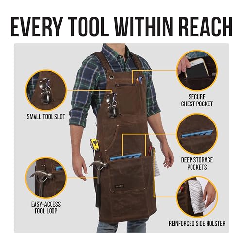 ecoZen 16oz Waxed Canvas Work Apron with Pockets (Dark Brown Long)