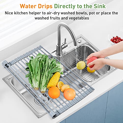 Roll Up Dish Drying Rack (Rectangle-grey / Rectangle: 17.5" x 13")