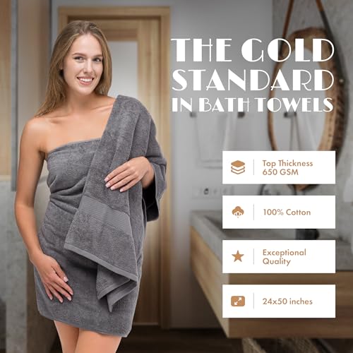 Wealuxe Grey Towels for Bathroom 6 Pack (Gray / Bath Towels 6-Pack, 24x50 Inches)