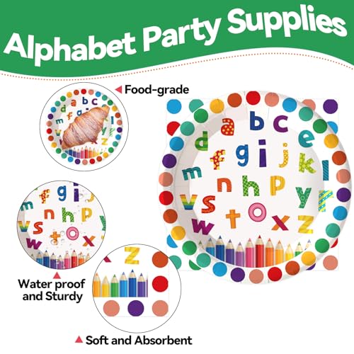 50PCS Alphabet Paper Plates and Napkins ACB Themed Party Decorations