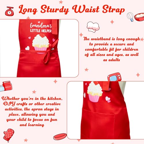 R HORSE Adults Kids Matching Apron Set Grandma and Me Apron with 2 Pockets (Red Grandma)