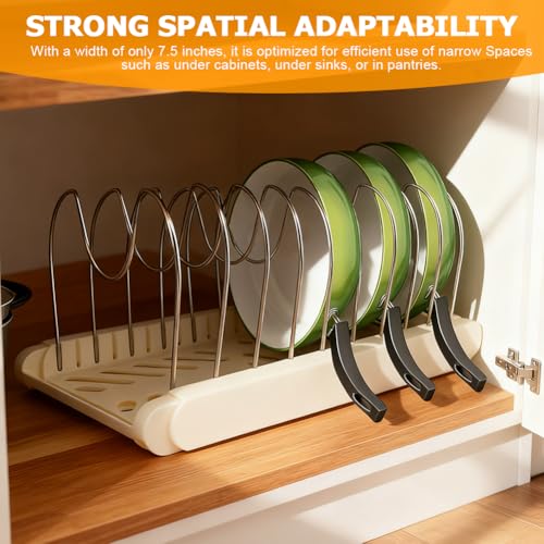 Expandable Pot and Pan Organizer Rack for Kitchen Cabinet or Under Sink (White)