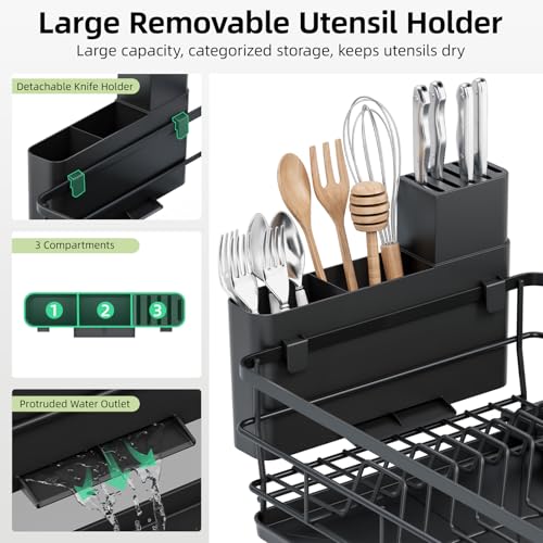 Expandable Dish Drying Rack for Kitchen Counter (Black / 1-Tier(Front Extension))