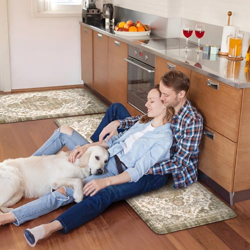 Anti Fatigue Mats for Kitchen Floor 2 piece (Khaki/Multi / 17.3" x 47"+17.3" x 29"--0.47 inches)