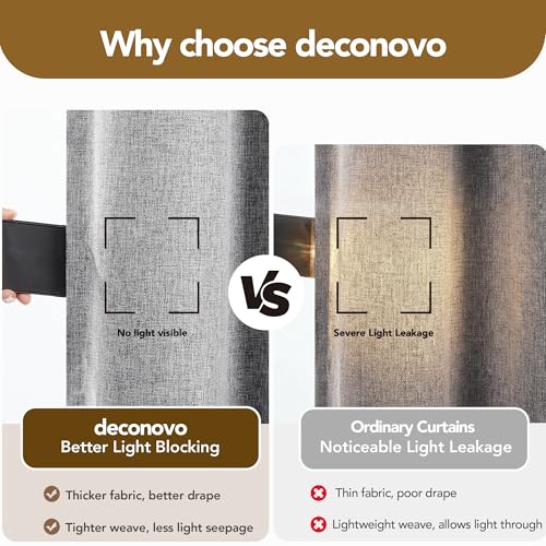 100% Blackout Linen Curtains for Living Room Bedroom 72 Inch Long (Light Grey/Linen 100% Blackout / 52"W x 72"L (Pack of 2))