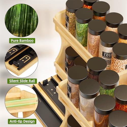 Pull Out Spice Rack Organizer for Cabinet (9" Wide, 2 Drawers)