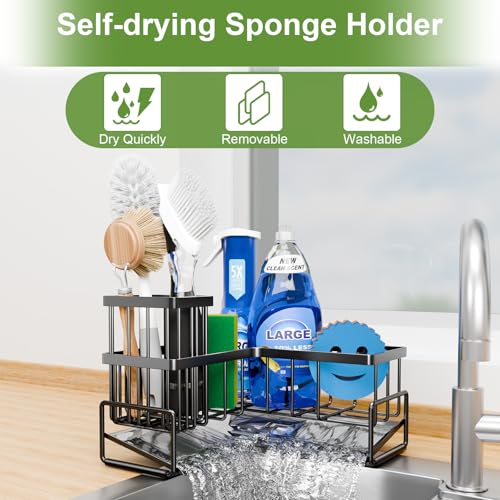 Large Sponge Holder for Kitchen Sink (Black)