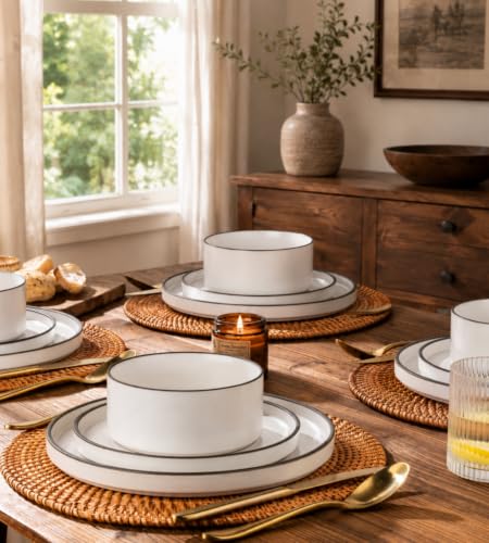 Ceramic Dinner Plates Set of 6 (Black Rim / 10.25Inch-6pcs)