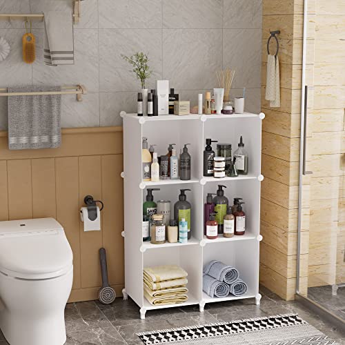 Stackable Closet Organizers and Storage 6 Cube Storage Organizer Closet Organizer for Bathroom Closet Storage for Wardrobe (White 1 / 11.8 x 11.8 x 11.8 Inch)