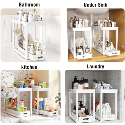 2 Pack Pull Out Storage Organizers (White PRO / 14.8IN)