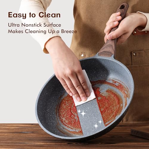 Nonstick Frying Pans (Gray / 8 Inch+3.5QT w/ Lid)