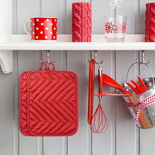 5Pack Pocket Pot Holders Cotton Heat Resistant Potholder Multipurpose Hot Pads Machine Washable Oven Mitts Potholders Bulk for Daily Kitchen Baking and Cooking 7 x 9 Inch Red (Red)