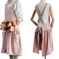 Japanese Cotton Cross Back Pinafore Apron for Women with Pockets Pink (10 - Pink With Waist Ties)