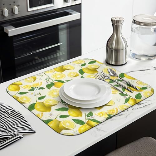 Lemon Dish Drying Mat Drainer Pads (Yellow / 16"x18")