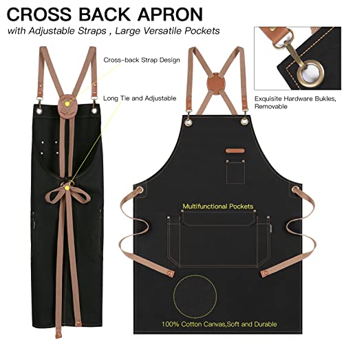 Chef Apron Men Women (Black, 6 Pack)