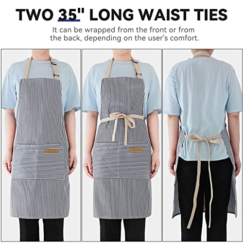 2 Pack Cooking Aprons for Women with Pockets (Navy Blue)