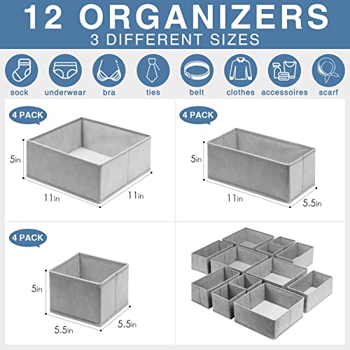 Drawer Organizer Clothes 12 Pack (12 Pack / Grey)