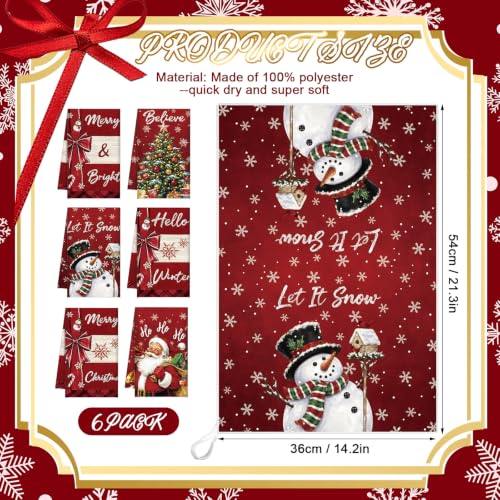 6 Pcs Red Christmas Kitchen Towels (Red Christmas)
