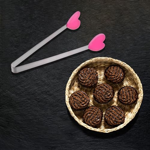 Mini Food Tongs 5.3" Heart Shape Stainless Steel with Silicon Tips Small Cooking Tongs Kitchen Food Tongs Serving Tongs for Cooking Grilling BBQ Barbecue Kitchen (RoseRed)