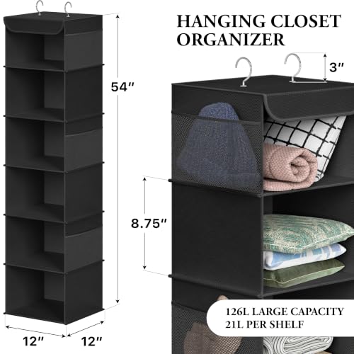 6 Shelf Hanging Closet Organizer (6 Shelf / Black)