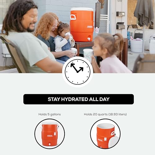 10 Gallon Portable Sports Cooler Water Beverage Dispenser with Flat Seat Lid (Orange 10 Gallon)