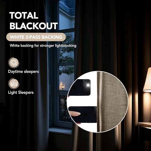 Pinch Pleated 100% Blackout Linen Curtains 84 Inch for Living Room (Cafe Brown/Linen Total Blackout / 60"W x 84"L (Pack of 1))