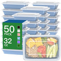 50 Pack (100-Piece) 32 oz Meal Prep Containers with Easy Open Lids, Blue (Blue)