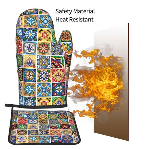 Mexican Talavera Tile Oven Mitts and Pot Holders Sets of 3 (Mexican)