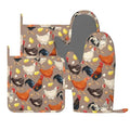 Fun Hen Chicken Rooster Oven Mitts and Pot Holders Set of 4 Silicone Heat Resistant Oven Mitten Potholders Non Slip Gloves Kitchen Decor for BBQ Cooking Grilling Baking (Fun Hen Chicken Rooster)