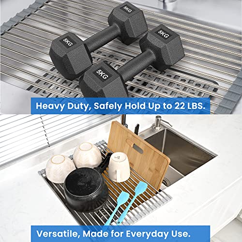 Roll Up Dish Drying Rack Over the Sink 12.5" (Gray / Rectangle: 22"x13.8"(Expandable))