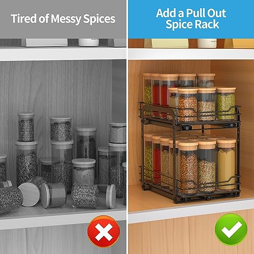 Spice Rack Pull Out Spice Racks Organizer for Cabinet (2 Tier,7.5''Wx10.5''Dx9.5''H)