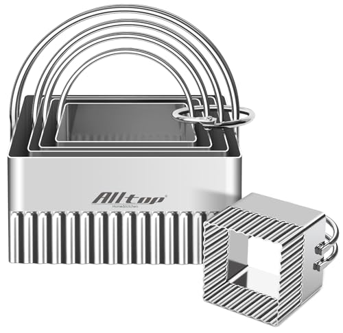5 Pieces Biscuit Cutters with Handle (Square Fluted Edge)