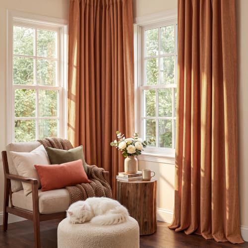 Burnt Orange Total Blackout Curtains 96 Inch Long for Office (Burnt Orange / 52"W x 96"L (Pack of 2))