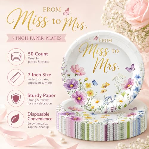 50 Pack Miss to Mrs Paper Plates 7 Inch