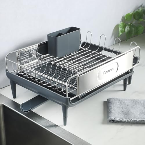 Loxdell Expandable Full Size Rust Resistant Dish Rack with Drain Board and Flatware Caddy