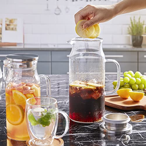 2 Pack 2 Liter 68 oz 2.1 Qt Glass Pitcher with Lid and Handle (Clear / 68 Ounces (2 Pack))