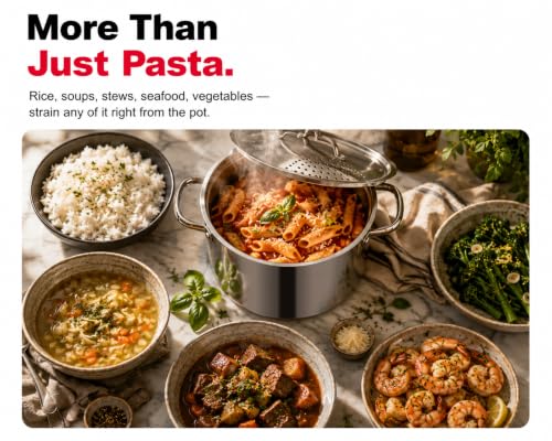Stainless Steel Pasta Pot with Strainer Lid (Stainless Steel)