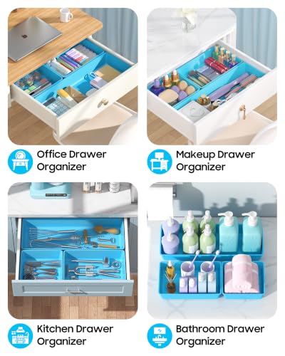 10 Pack Large Size Plastic Drawer Organizers Set (Blue)