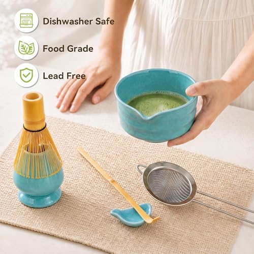 Matcha Whisk Set with Serene Blue Ceramic Bowl (Blue)