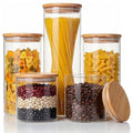 Round Glass Storage Containers with Bamboo Lids for Pasta & Flour (MultiSize 5 Pack)